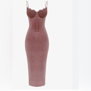 House of cb Azalea soft pink stretch velvet maxi dress XS-+cup